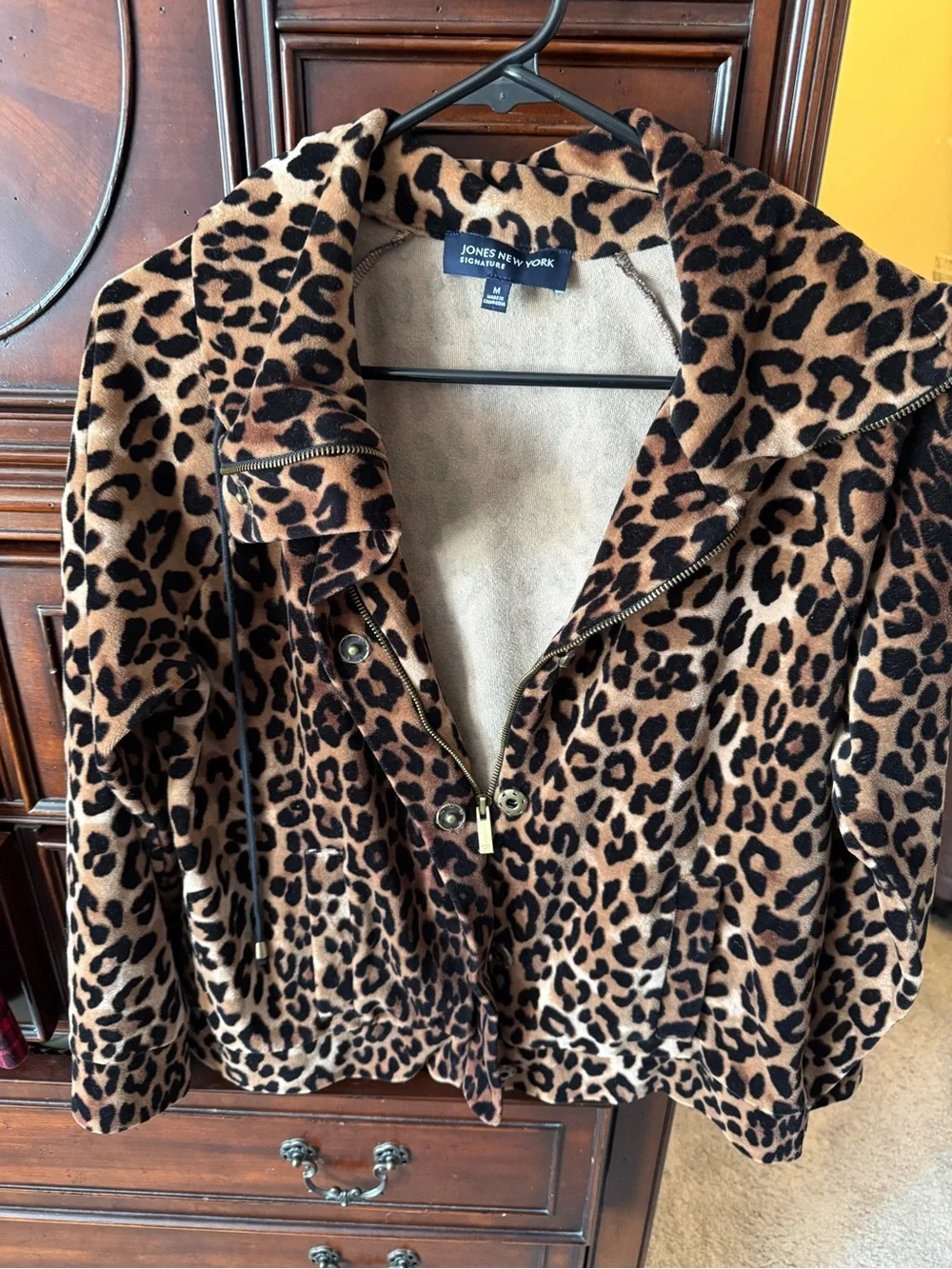 Jones New York Leopard-Print Velour Jacket in Brown and Black - Picture 1 of 3